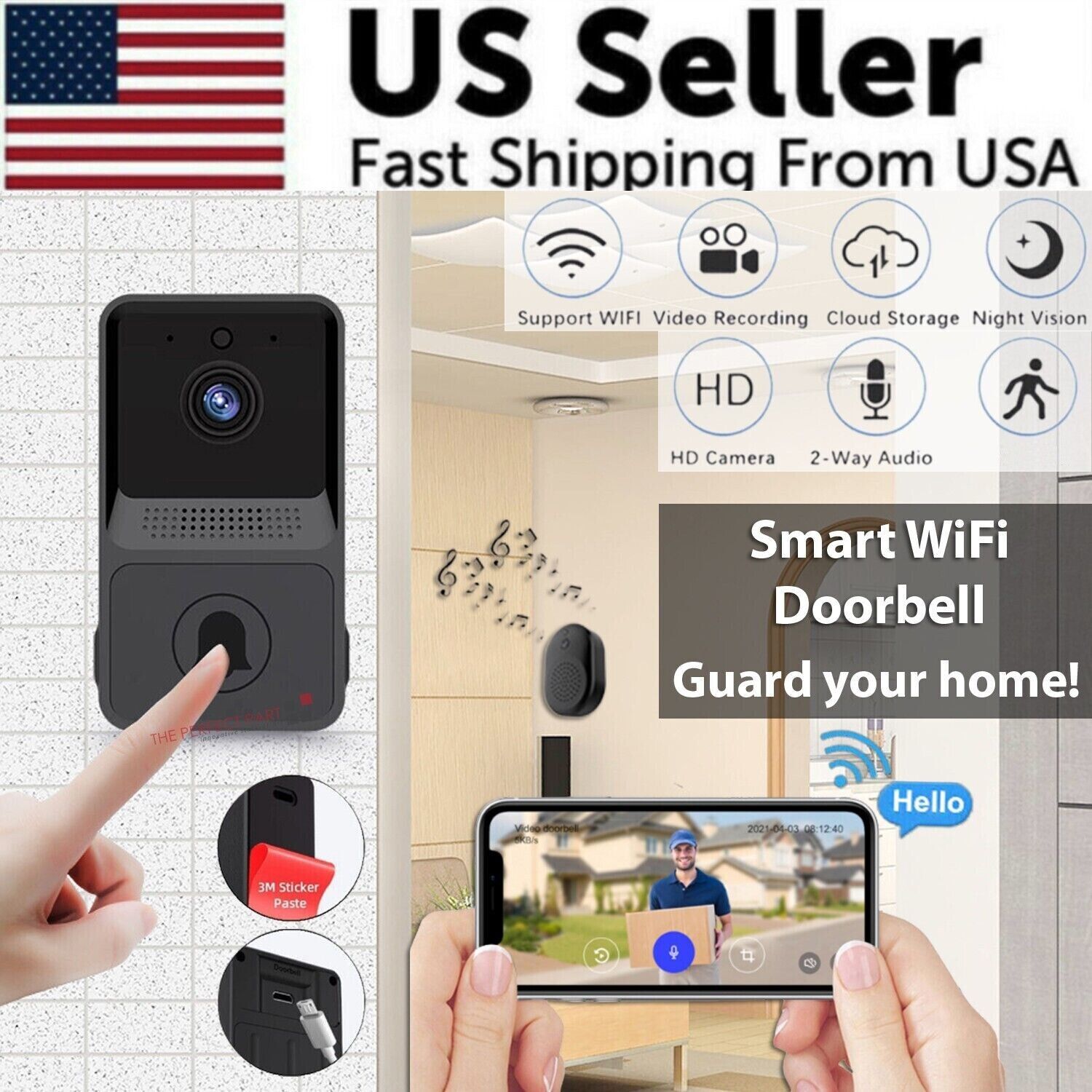 Timbre Inteligente WiFi con Cámara — Videoportero y Alerta de Movimiento Tigershopping