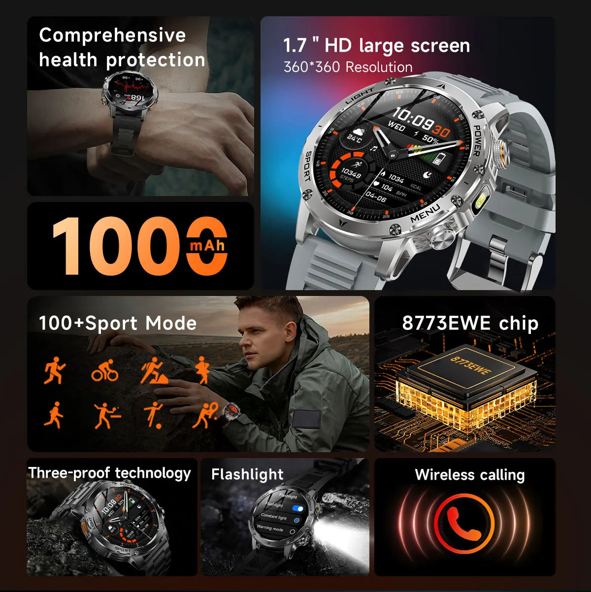 Smartwatch AK87 Pro — Llamadas Bluetooth, Monitor de Salud y Batería 1000mAh Tigershopping