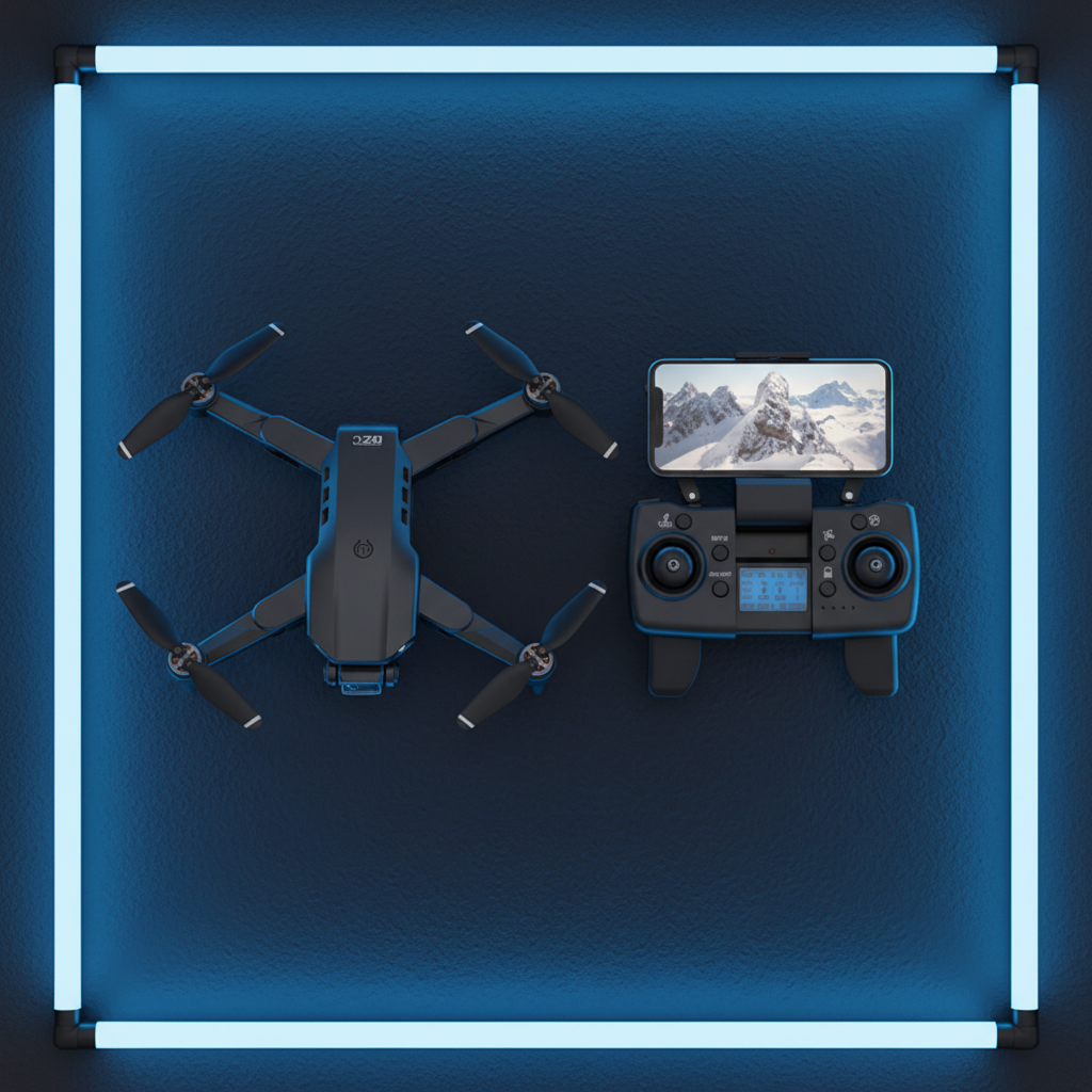 Foldable Drone with remote flat lay